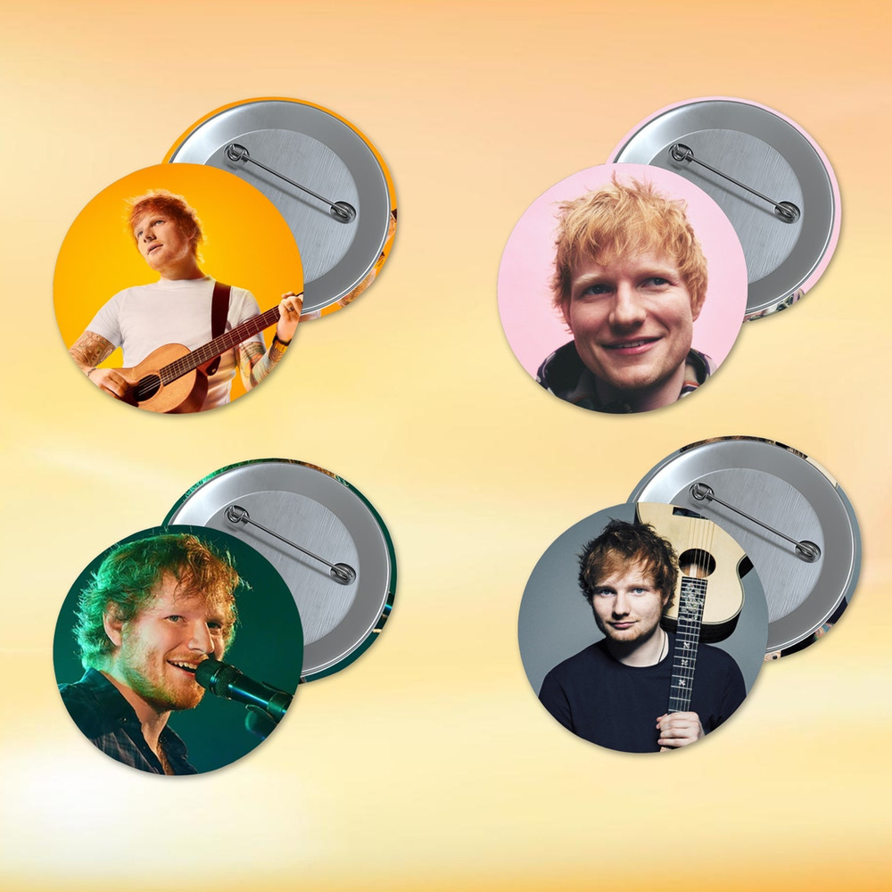 Ed Sheeran Music 1.5 Inch Pinback Button 4 Pack Pop Music Stocking Stuffer